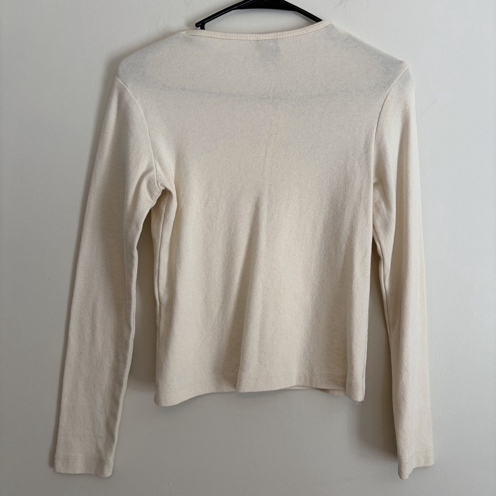Vintage 90s Hang Ten Cropped Long Sleeve Shirt Surfer‎ Cream Geometric Stripe L - Picture 4 of 10